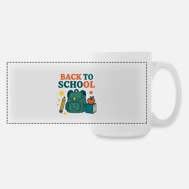 Backpack with school motif and joy - Large Panoramic Mug 440 ml - white