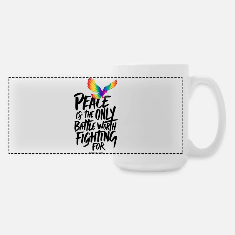Fiery Rainbow Dove with Peace Text - Large Panoramic Mug 440 ml - white