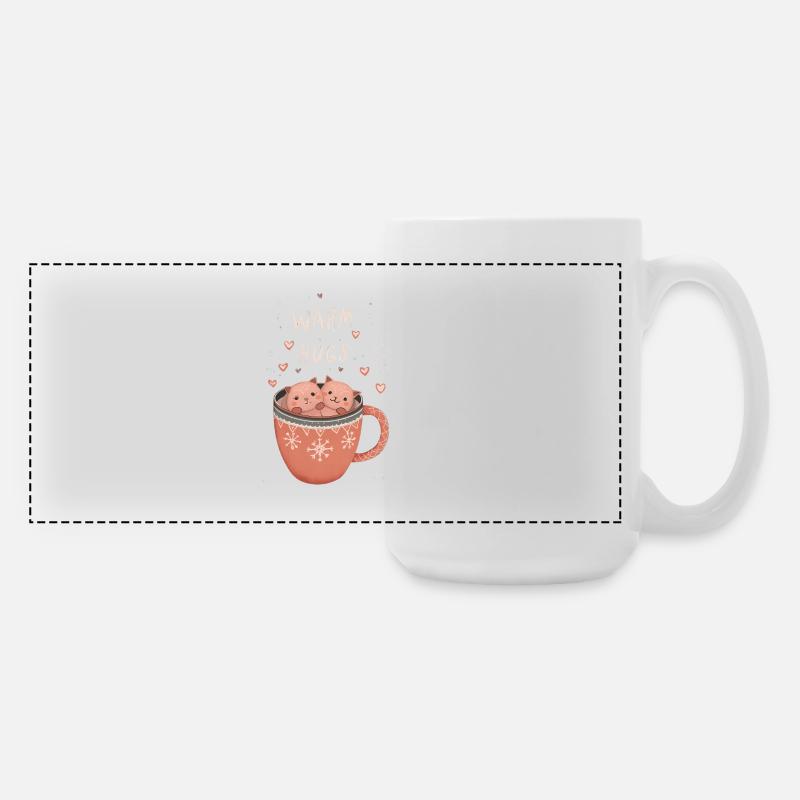 Warm Hugs in Cats Cup - Large Panoramic Mug 440 ml - white