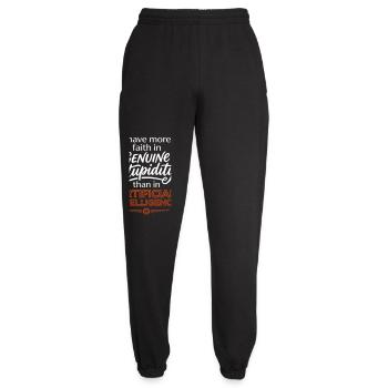 Anti-KI lustiges Zitat – Glaube an Dummheit – Dunkel - Unisex Jogginghose - Schwarz - Vorne - AI Model Female 172 light (172cm)
