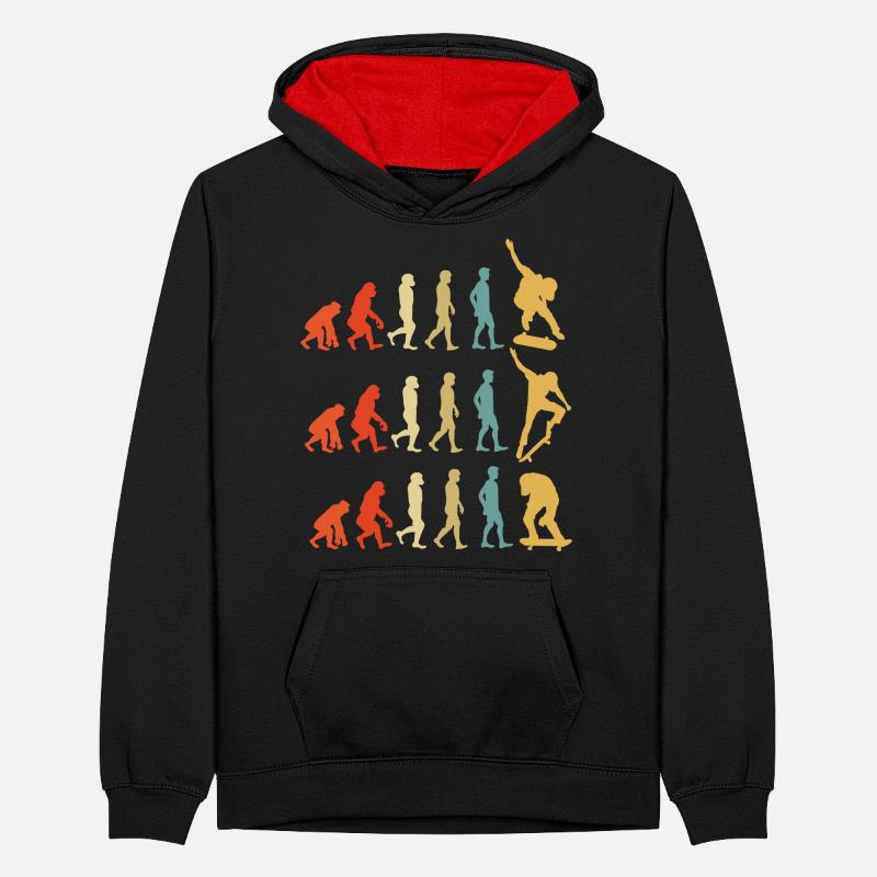 Skateboard Evolution Gift Teenager Contrast Hoodie