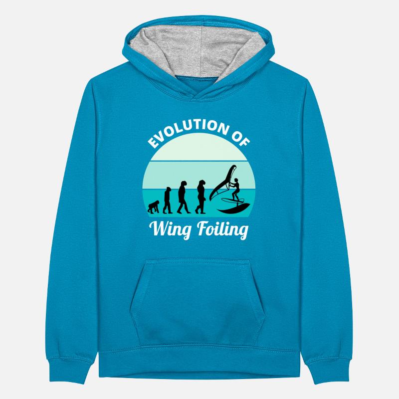 Wing Foiling Evolution Funny Teenager Contrast Hoodie