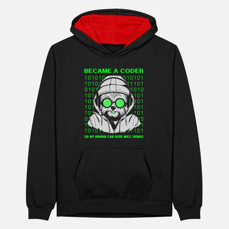 Became a Coder – Cyber Dog Binary Teenager Kontrast-Hoodie