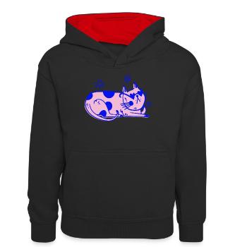 Gatto alla moda - Vibrazioni retrò rilassate - Felpa con cappuccio in contrasto cromatico per ragazzi - nero/rosso - Fronte