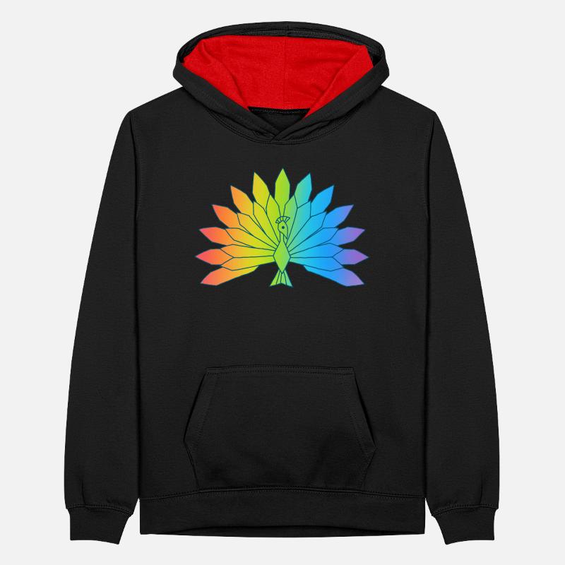 Multicolored Peacock Teenager Contrast Hoodie