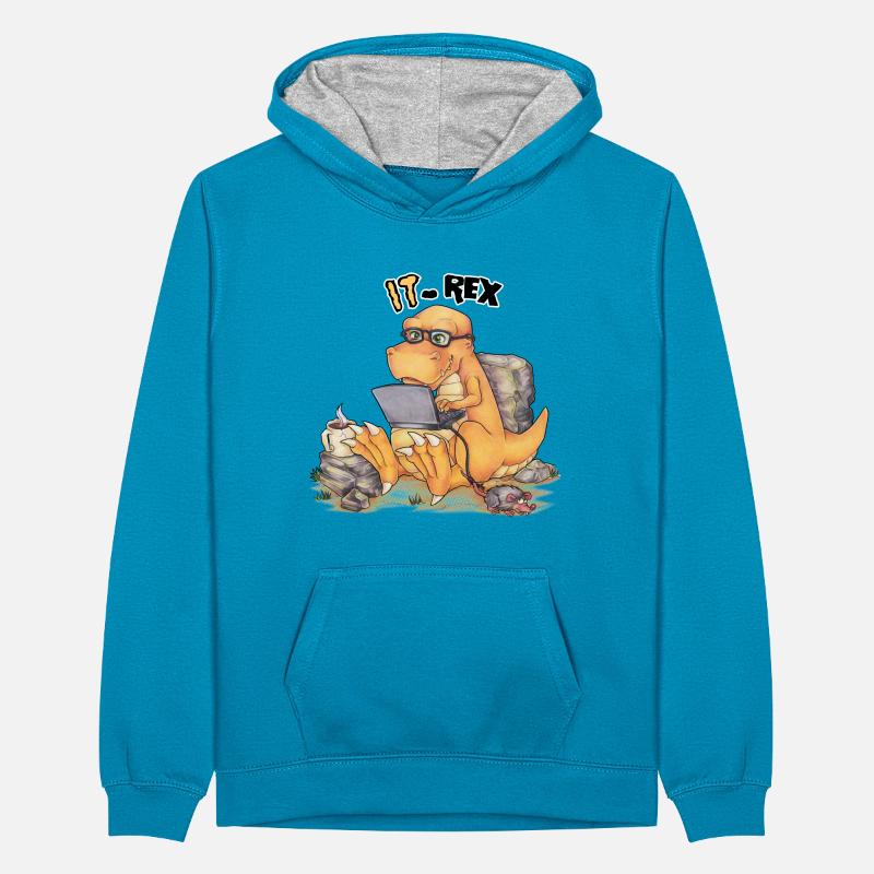 IT Rex- Lustiger Dinosaurier mit Computer Teenager Kontrast-Hoodie