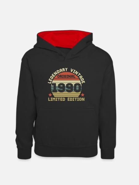 Millésime légendaire 1990 - Sweat à capuche contrasté Ado - noir/rouge