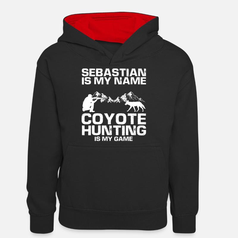 Capture de coyotes et conception de chasseur de coyotes - Sweat à capuche contrasté Ado - noir/rouge