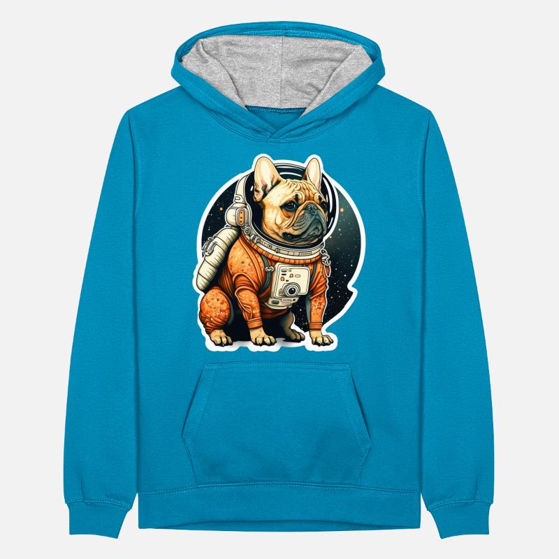 Français bouledogue dans l’espace, drôles de chiens! Sweat à capuche contrasté Ado