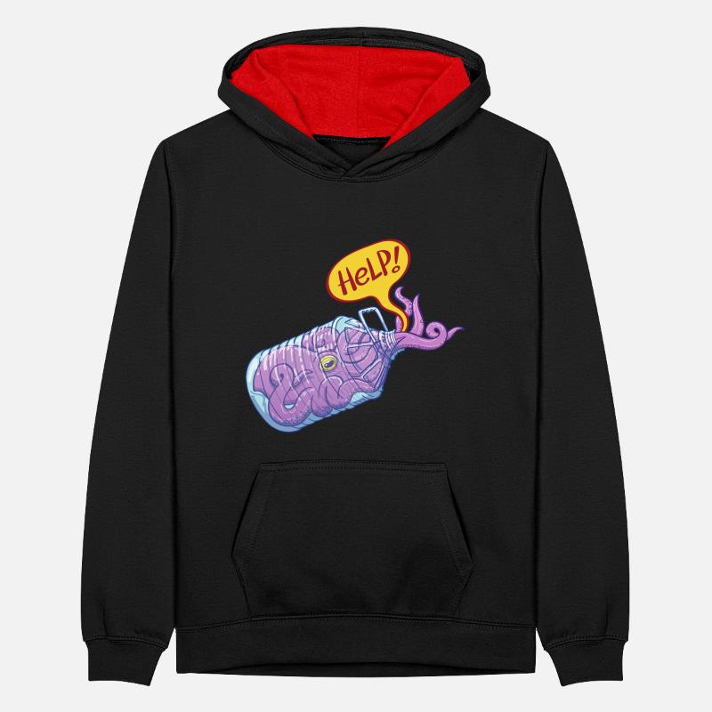 Octopus inside plastic bottle asking for help Teenager Contrast Hoodie