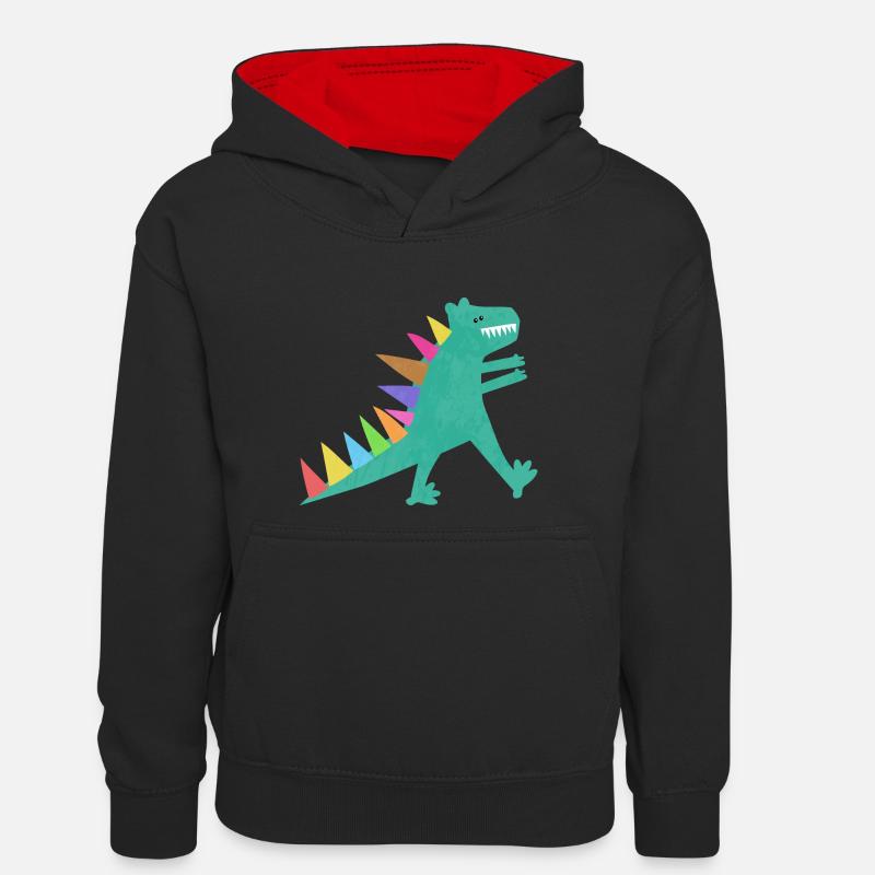 Mignon Vert T Rex Dinosaure - Sweat à capuche contrasté Ado - noir/rouge