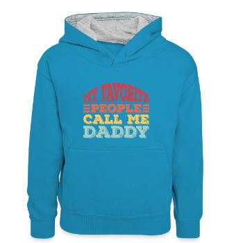 Mes gens préférés m’appellent papa - Sweat à capuche contrasté Ado - bleu paon/gris chiné - Devant