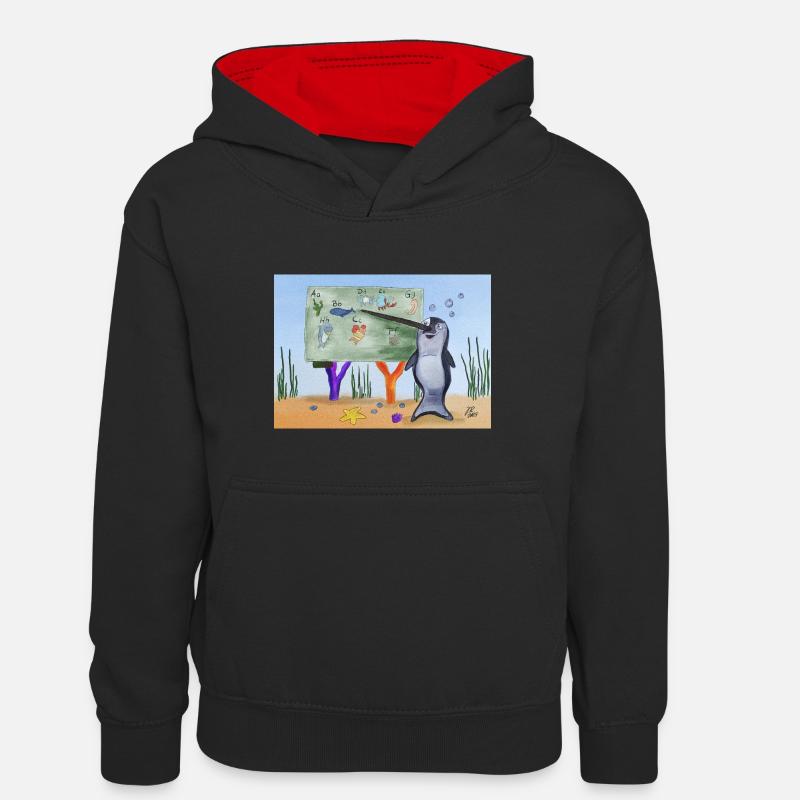 Enseignant Narval - Sweat à capuche contrasté Ado - noir/rouge