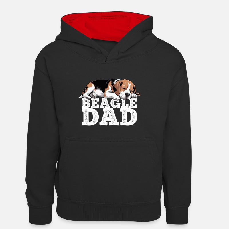 Papa Beagle - Sweat à capuche contrasté Ado - noir/rouge