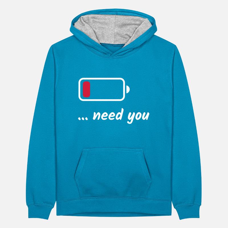 Low Battery Need You Weiß Teenager Kontrast-Hoodie