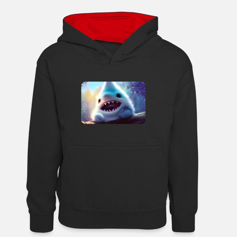 Requin à fourrure - Sweat à capuche contrasté Ado - noir/rouge