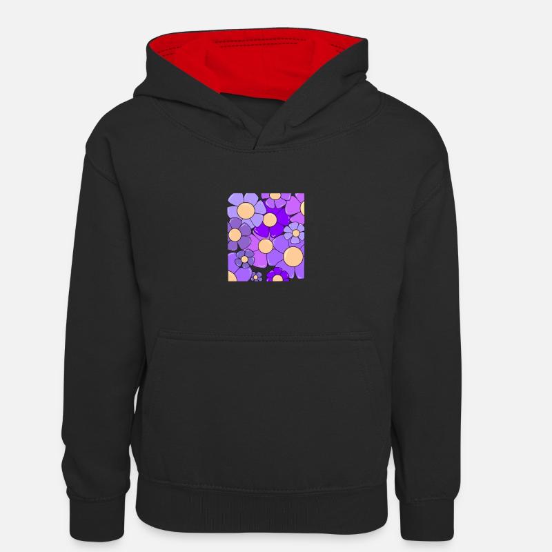 Fleurs unies - Sweat à capuche contrasté Ado - noir/rouge