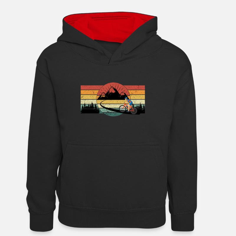 VTT - VTT - Le sentier de montagne - Sweat à capuche contrasté Ado - noir/rouge
