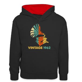Gramophone vintage 60ème anniversaire 1962 60 ans - Sweat à capuche contrasté Ado - noir/rouge - Devant