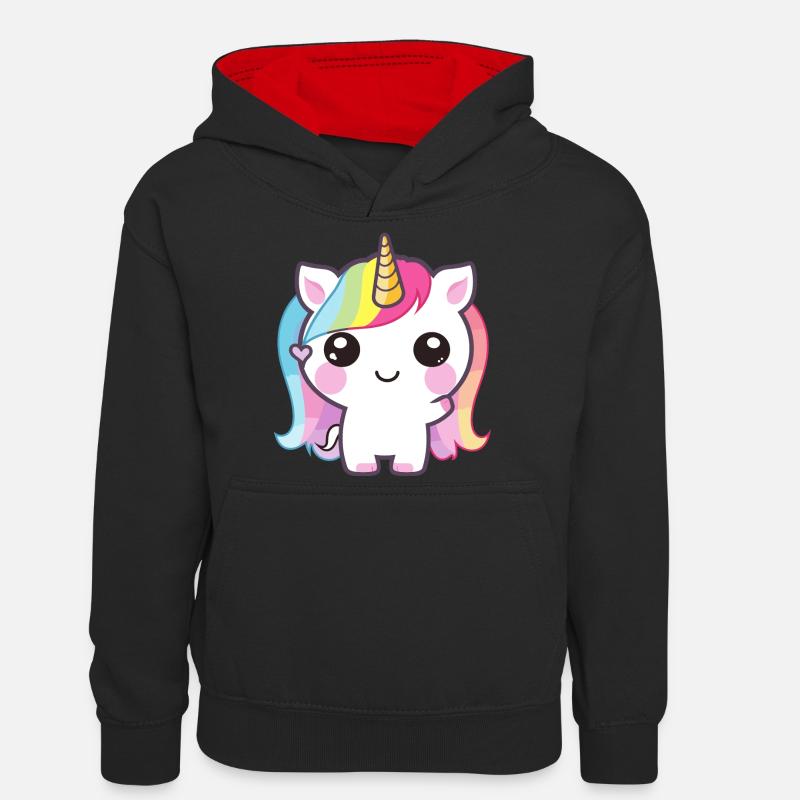 Bébé licorne - Sweat à capuche contrasté Ado - noir/rouge