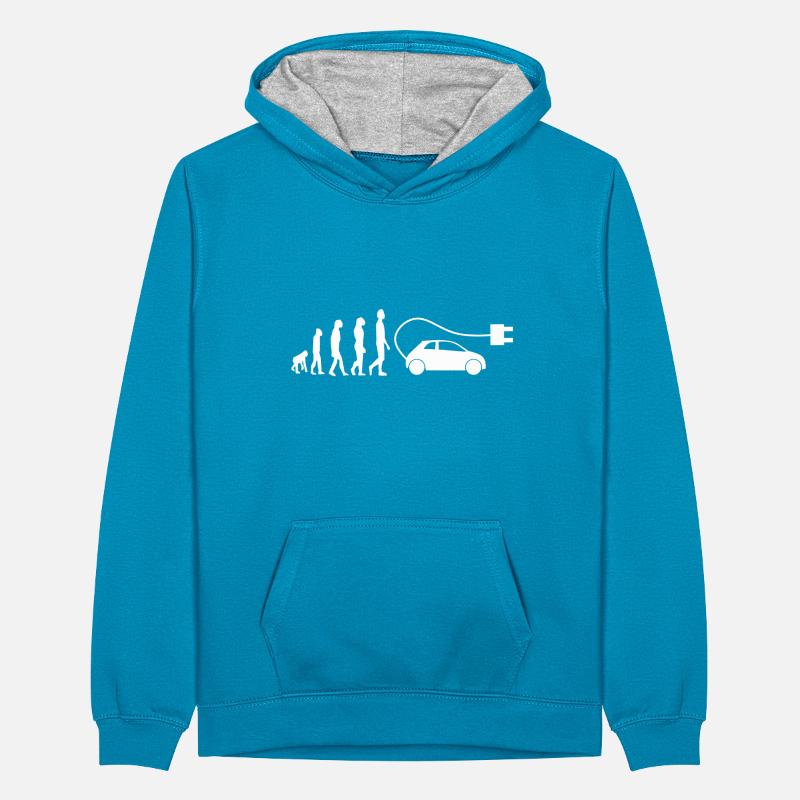 E-Auto Elektroauto Evolution Teenager Kontrast-Hoodie