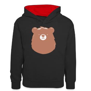 Einfacher gehaltener Bär im flachen Stiel - Teenager Kontrast-Hoodie - Schwarz/Rot - Vorne