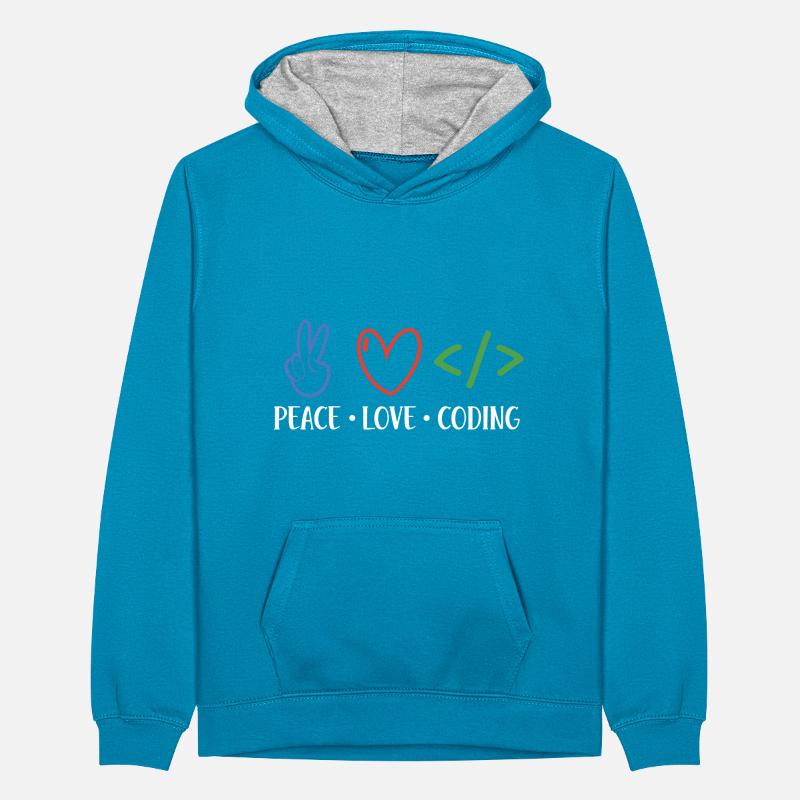 Peace Love Coding Coder Software Developer Program Teenager Kontrast-Hoodie
