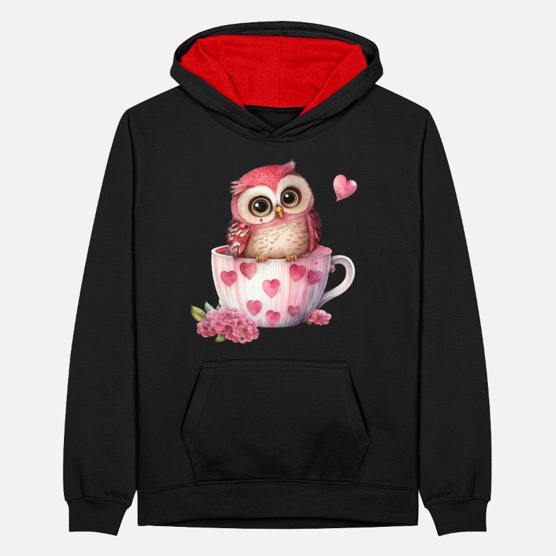 Eule Eulen Teenager Kontrast-Hoodie