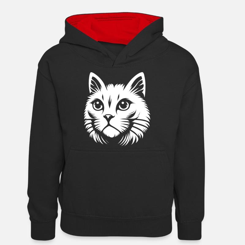 Chat blanc - Sweat à capuche contrasté Ado - noir/rouge