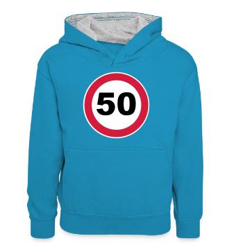 50. Geburtstag Verkrehrsschild - Teenager Kontrast-Hoodie - Pfauenblau/Grau meliert - Vorne