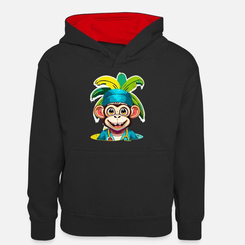 Singe docteur - Sweat à capuche contrasté Ado - noir/rouge
