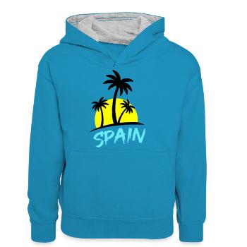 spain - Teenager Kontrast-Hoodie - Pfauenblau/Grau meliert - Vorne