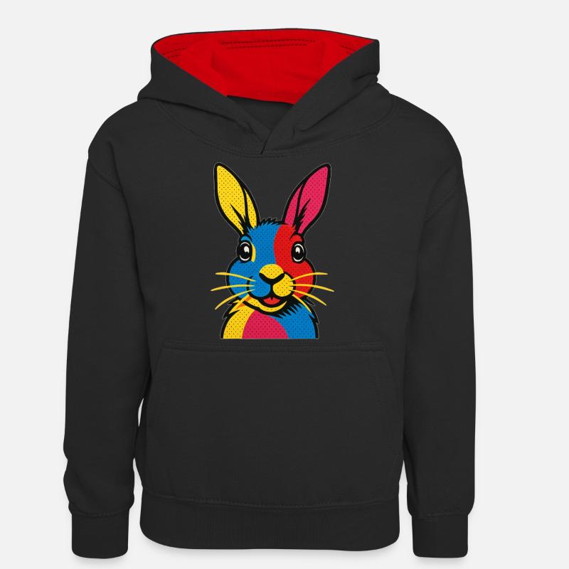 Lapin Pop Art - Sweat à capuche contrasté Ado - noir/rouge