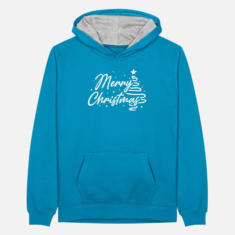Merry Christmas Script Tree Teenager Contrast Hoodie