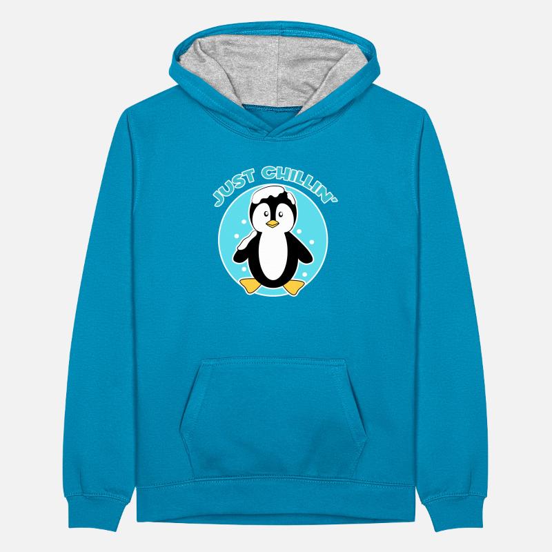 Pinguin Statement Eis Kalt Vogel Schnee Tier Teenager Kontrast-Hoodie