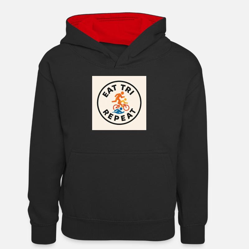 MANGER TRI RÉPÉTER - Sweat à capuche contrasté Ado - noir/rouge