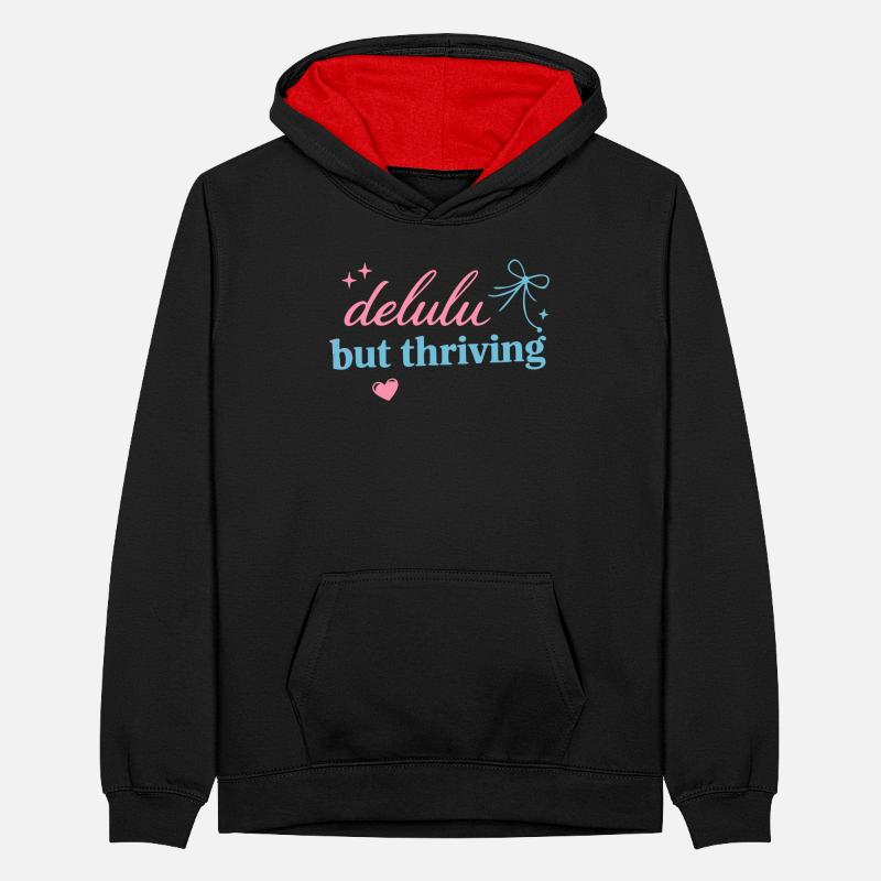 Delhu Thriving Script Logo Teenager Contrast Hoodie