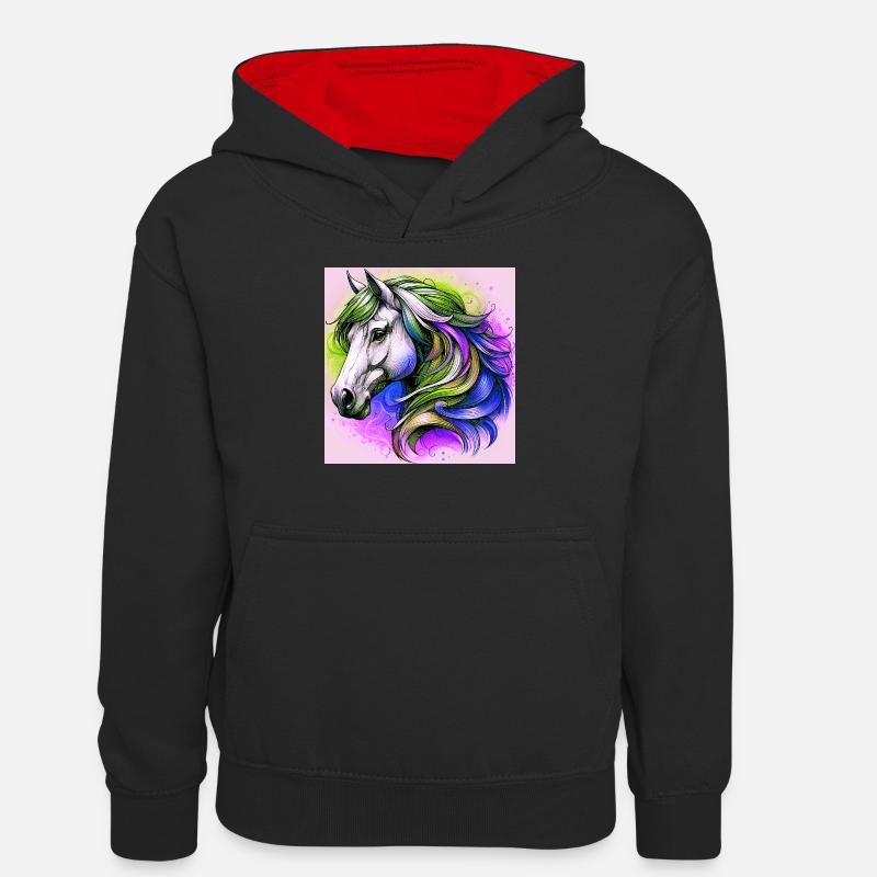 cheval - Sweat à capuche contrasté Ado - noir/rouge