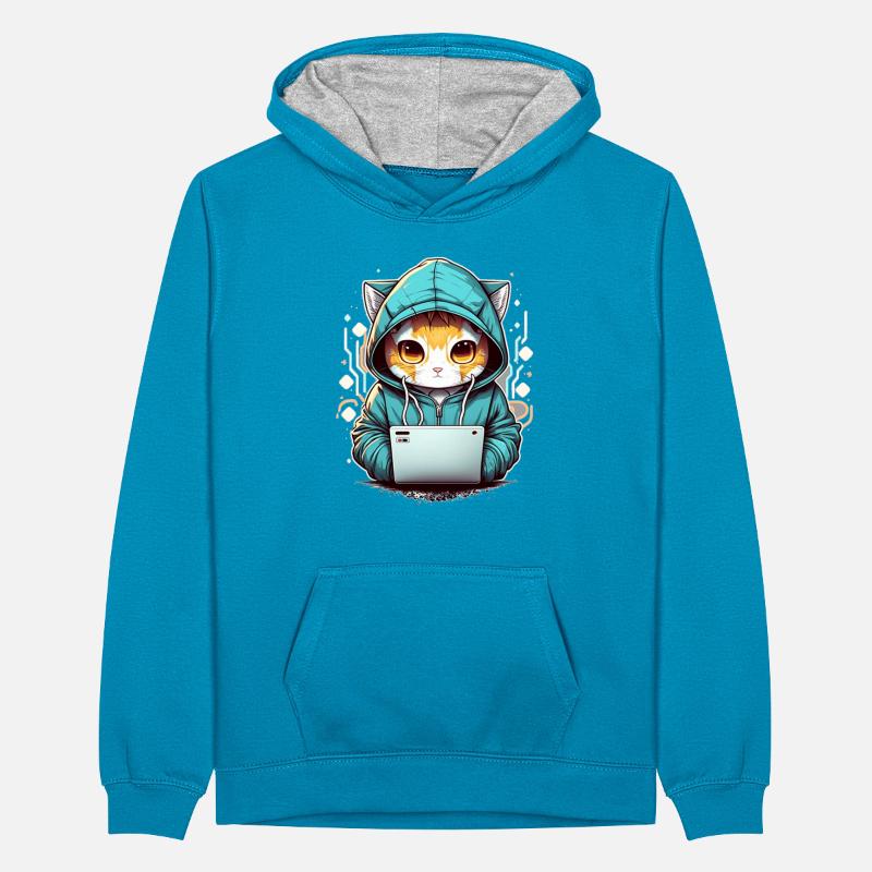 Coding cat Teenager Kontrast-Hoodie