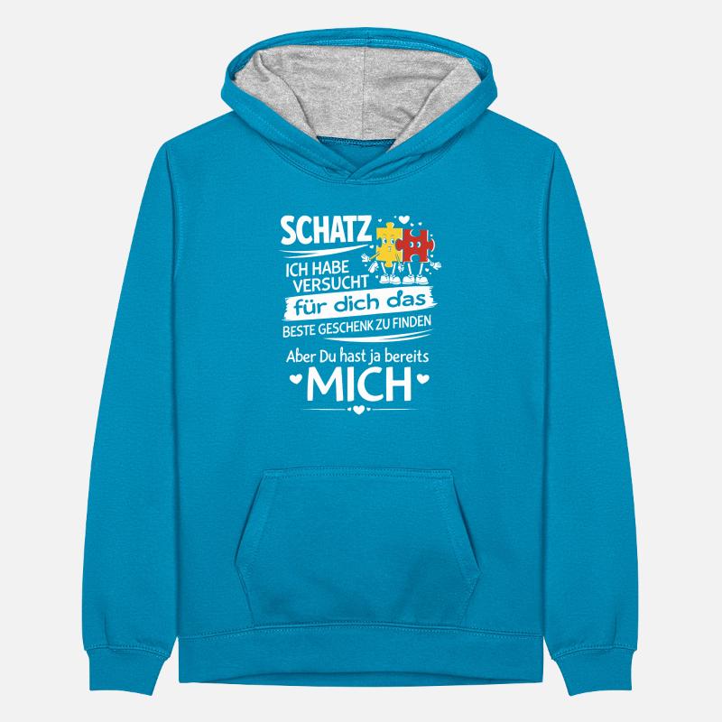 Schatz Geschenk Spruch Puzzleherz Teenager Kontrast-Hoodie