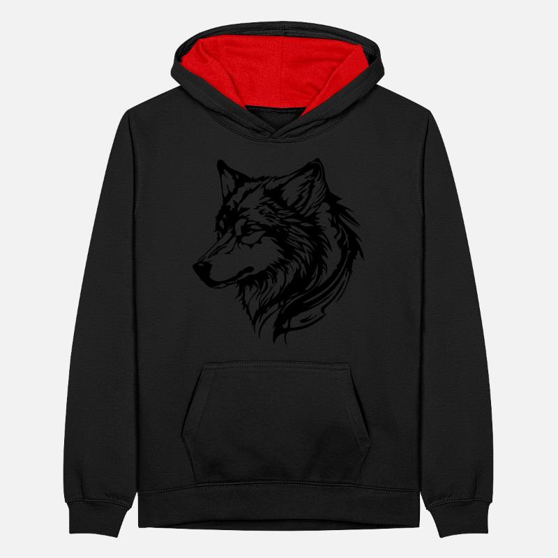 Wolf Head Teenager Contrast Hoodie