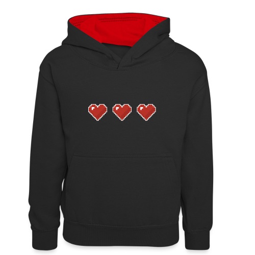 3 coeurs en pixel art - 3 red pixelart hearts - Sweat à capuche contrasté Ado