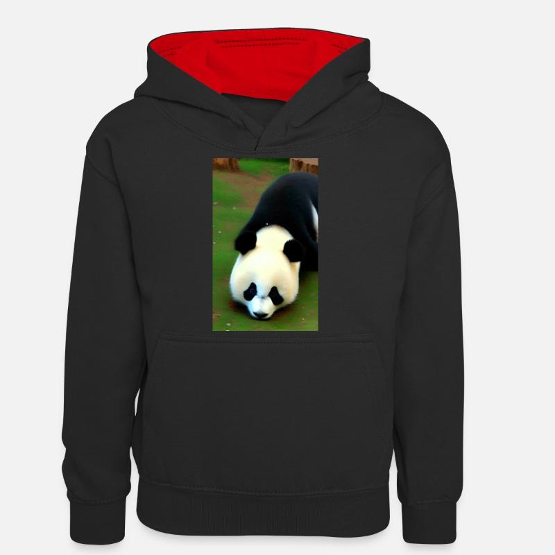 Panda cool portrait dessin gros plan cool - Sweat à capuche contrasté Ado - noir/rouge