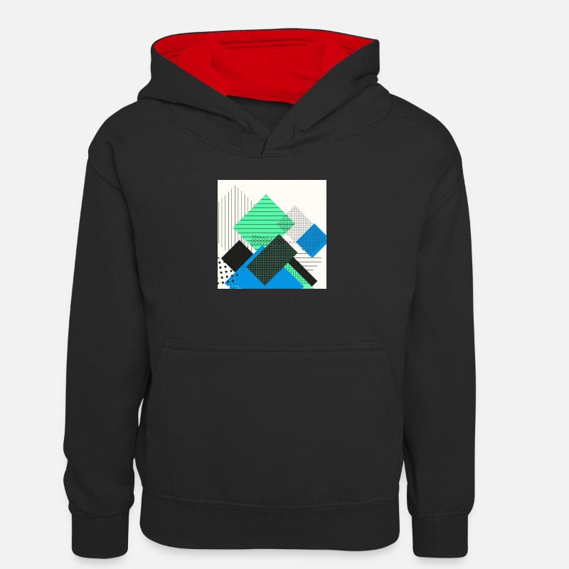 Pastel abstrait rectangles - Sweat à capuche contrasté Ado - noir/rouge