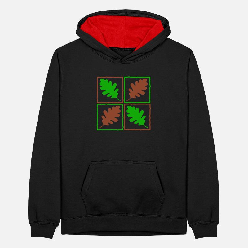 Eichenlaub deutscher Wald Blätter Eicheln Herbst Teenager Kontrast-Hoodie
