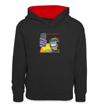 Funny gorilla makes selfie gift - Teenager Contrast Hoodie - black/red - Front
