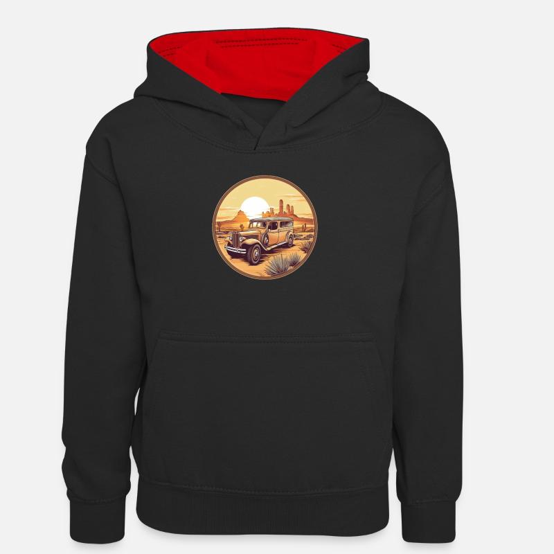 Oldtimer dans le désert - Sweat à capuche contrasté Ado - noir/rouge