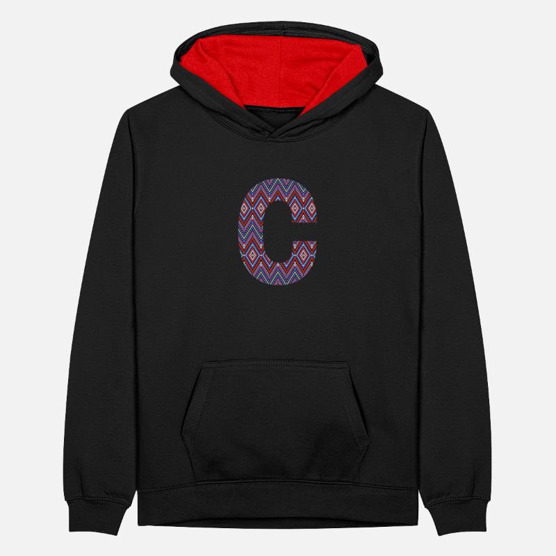 Monogram Letter C- geometric pattern Teenager Contrast Hoodie