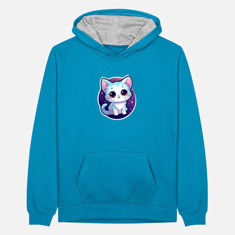 "Cosmic Kitty: Adorable Space Float" Teenager Kontrast-Hoodie