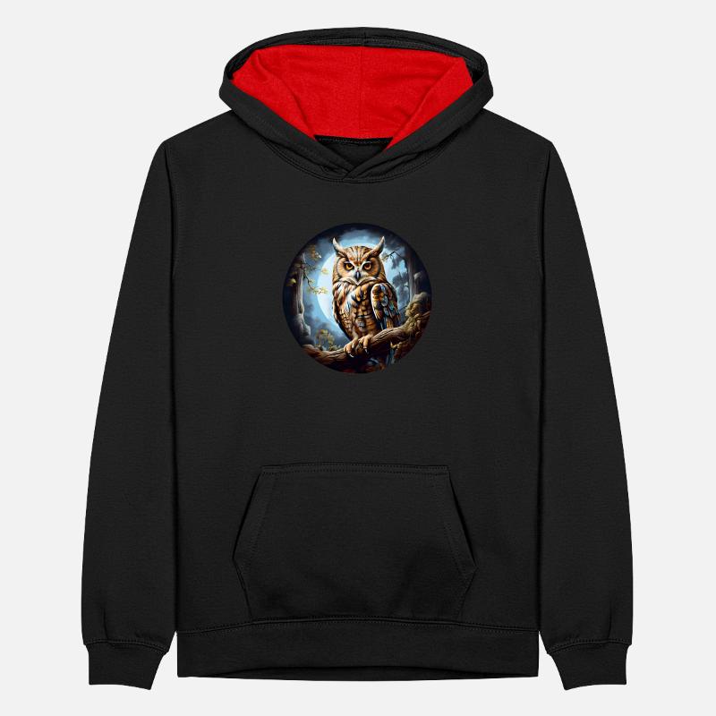 Große Eule Teenager Kontrast-Hoodie